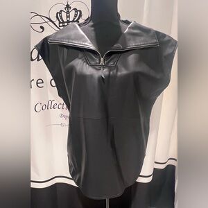 Frankie Shop Black Faux Leather Sleeveless Pullover